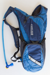 Blue hydration pack on white background